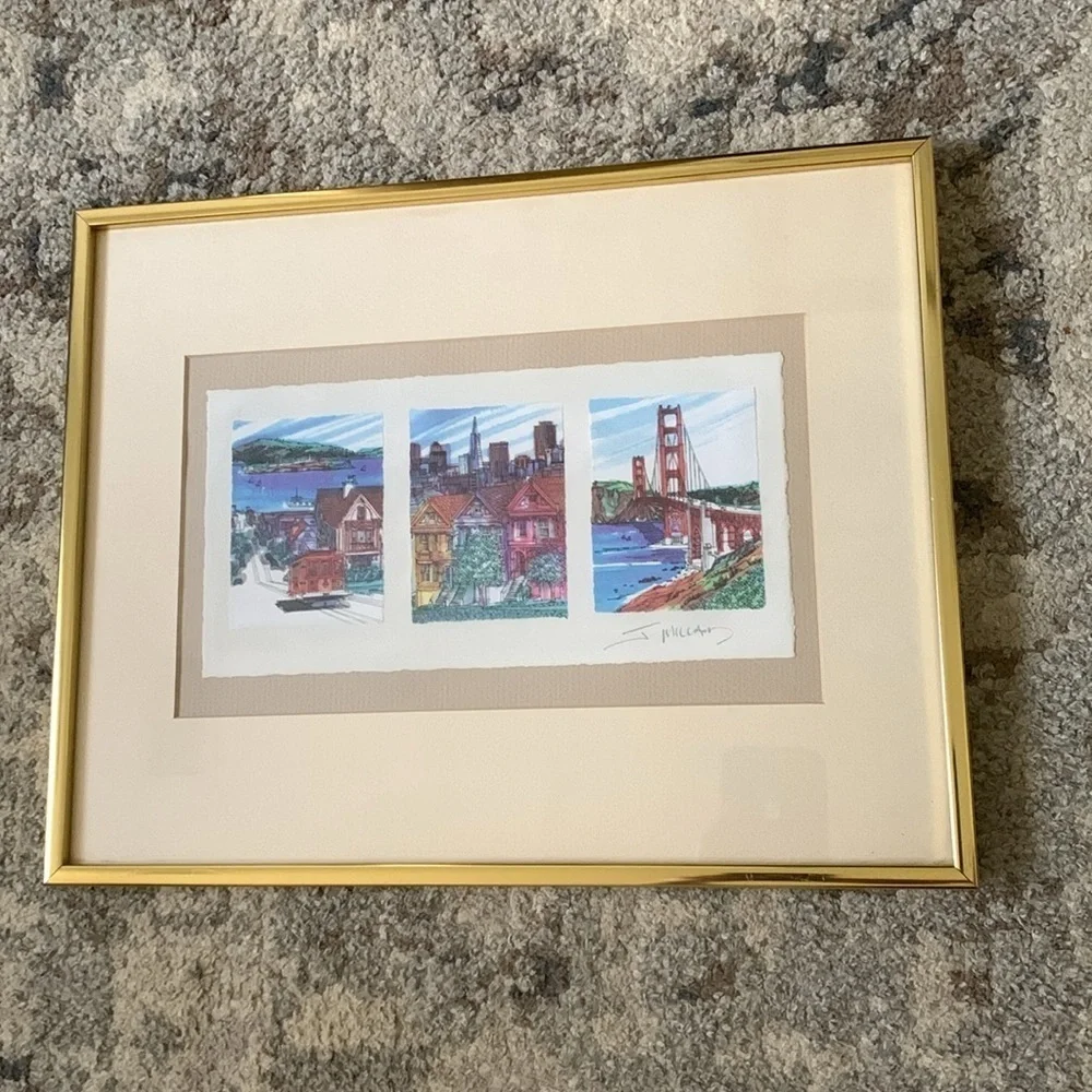 James Millard Golden Gate Bridge Watercolored Matted Print Signed By Artist gold